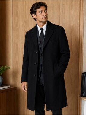 Lauren Ralph Lauren 100% Cashmere Black Overcoat Trench 46 Long Old Money Preppy